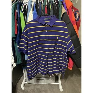 Size 2XL- VTG Polo Ralph Lauren Stripe Shirt Blue Gold Short